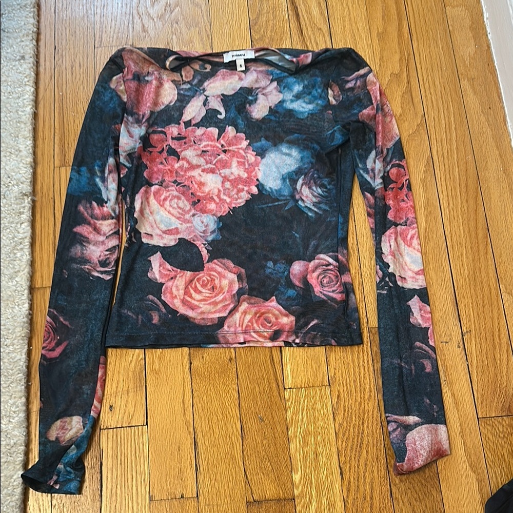 Miaou Black and Pink Fitted Long Sleeve Blouse